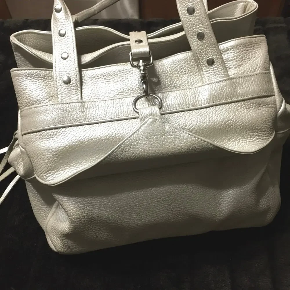 Botkier New York Champagne Iconic Trigger Bag Satchel Pebbled Leather Handbag
